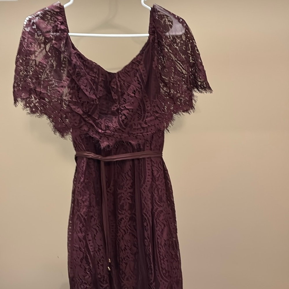 NWT Baltic born burgandy lace maxi dress off the shoulder dress